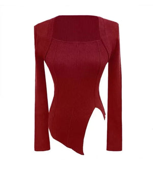 New Chinese style | suit women's early spring sweater fake two piece knitted black & red top - Yandan_Hanfu