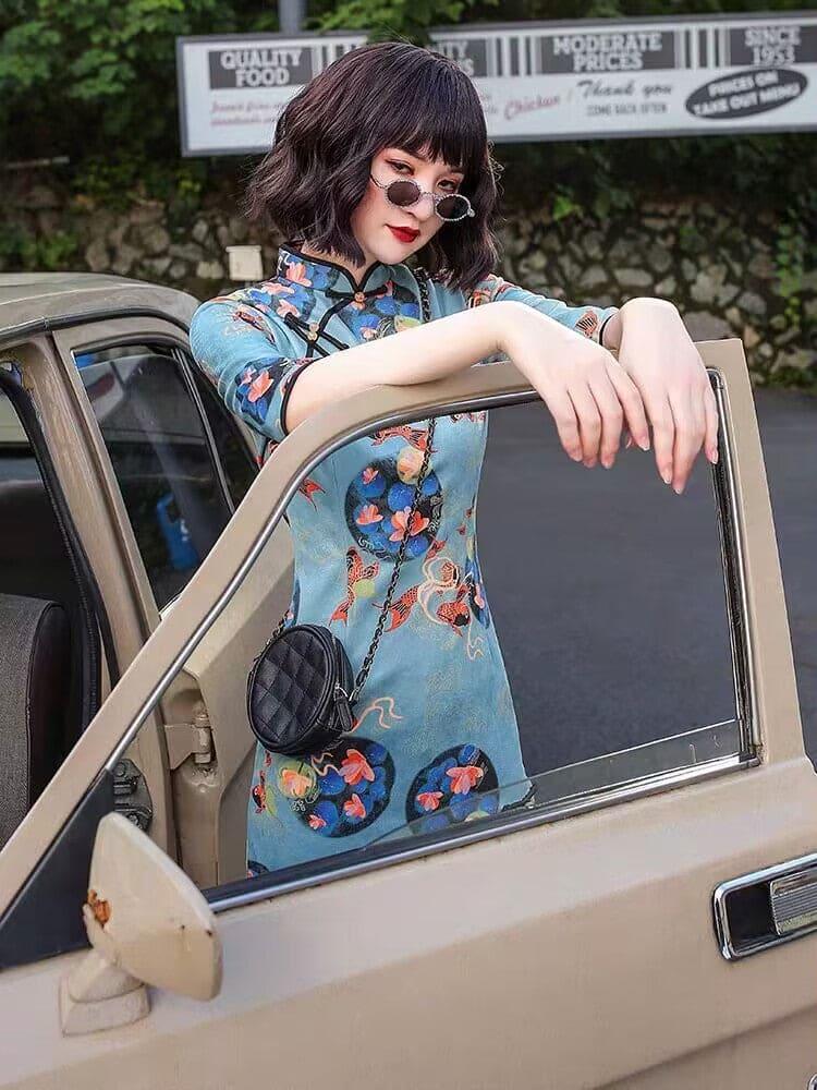 Blue Modern women's Qipao, Chrismas Cheongsam Dress for Girls gift, for mom - Yandan_Hanfu