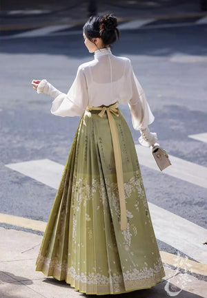 Light Green Modern Hanfu | Dreamy Flower Mamian Skirt Work Daily Hanfu - Yandan_Hanfu