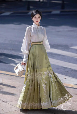 Light Green Modern Hanfu | Dreamy Flower Mamian Skirt Work Daily Hanfu - Yandan_Hanfu