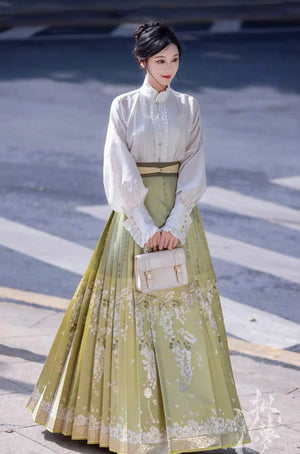 Light Green Modern Hanfu | Dreamy Flower Mamian Skirt Work Daily Hanfu - Yandan_Hanfu