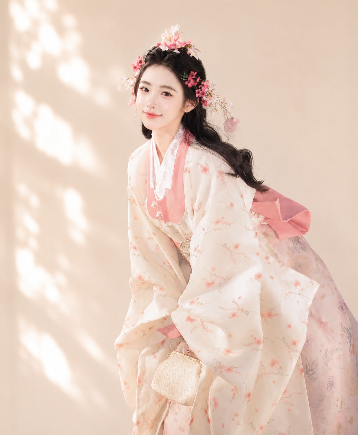 Pink Princess Korean Hanbok Dress | Flowing Wide-Sleeve Court Style