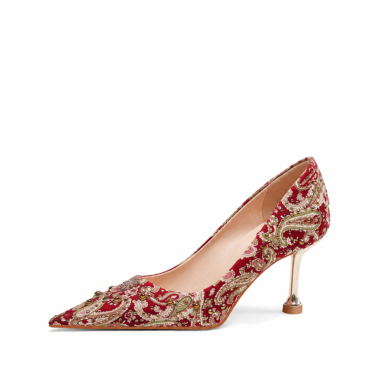 Chinese Wedding Heels | Red Brocade Floral Embroidered Pointed Toe Stiletto Pumps