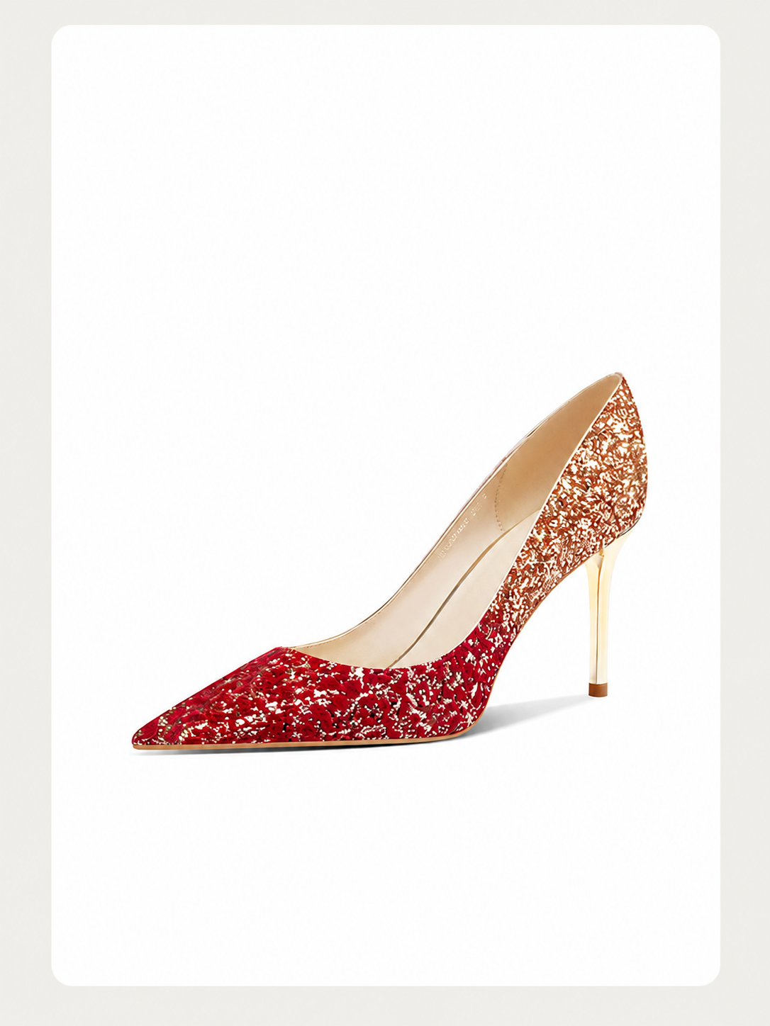 Chinese Wedding Heels | Red Gold Glitter Gradient Pointed Toe Stiletto Pumps