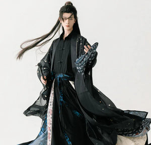 Song Dynasty | Calligraphy Hanfu Men's Cloak Large Sleeve Shirt Black Suit - Yandan_Hanfu
