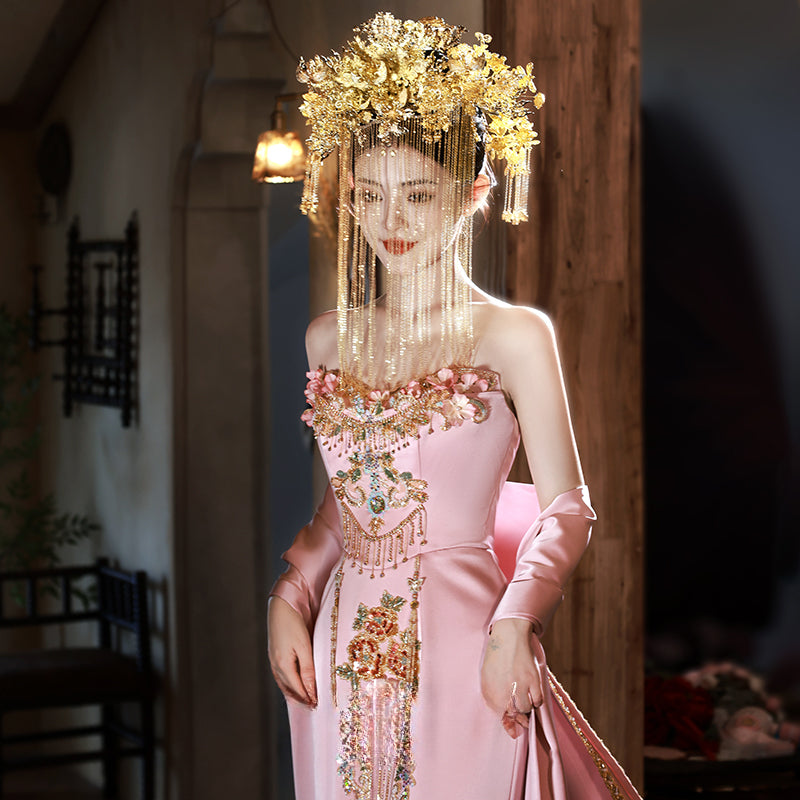 Jade Pool – Original New Chinese Style Evening Gown for Engagement & Elegant Toast Ceremonies