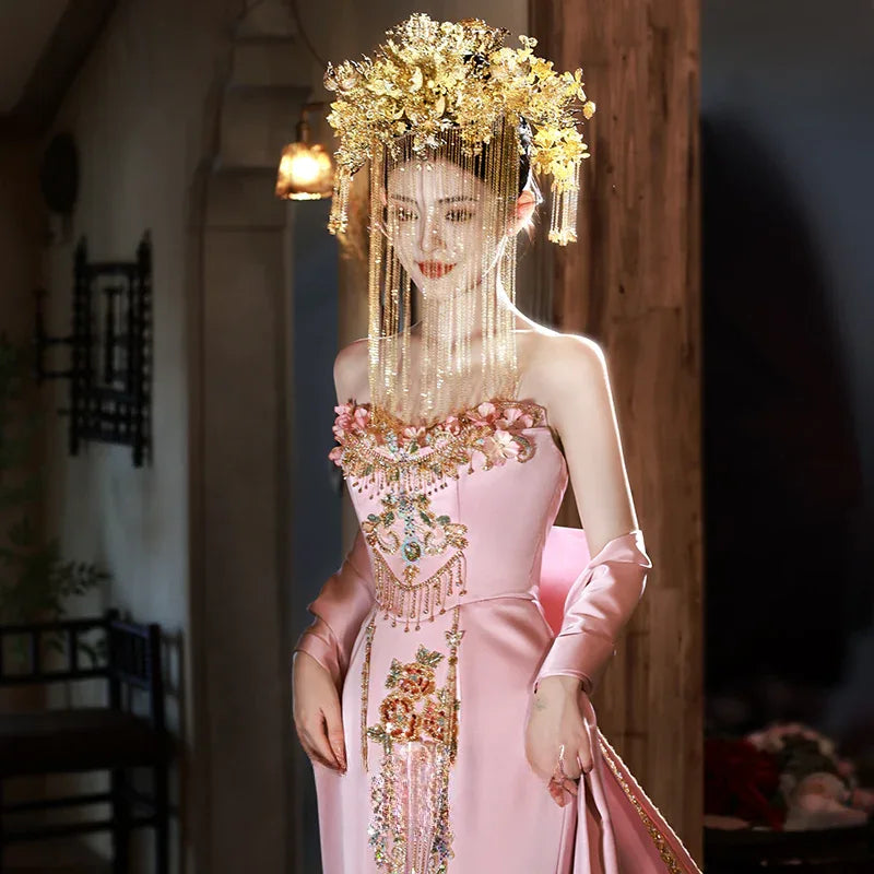 Jade Pool – Original New Chinese Style Evening Gown for Engagement & Elegant Toast Ceremonies - Yandan_Hanfu
