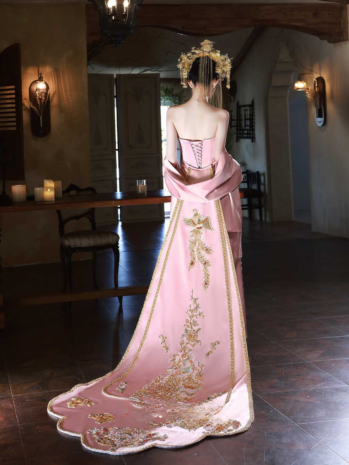 Jade Pool – Original New Chinese Style Evening Gown for Engagement & Elegant Toast Ceremonies