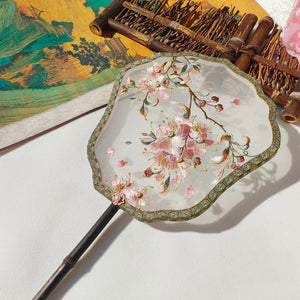 Crape myrtle flower machine embroidery single-sided fan(Hanfu&Cheongsam) - Yandan_Hanfu