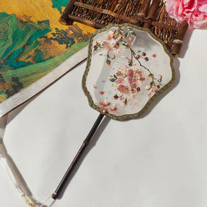 Crape myrtle flower machine embroidery single-sided fan(Hanfu&Cheongsam) - Yandan_Hanfu