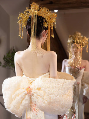 Elegant Toast Dress – Modern Chinese Gown with Exquisite Embroidery for Engagement & Gala Events - Yandan_Hanfu