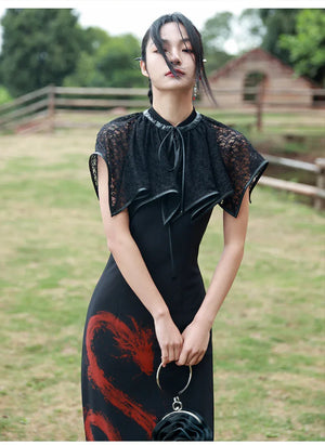 Dark Gothic Shawl Women's Summer Vintage Irregular Lace Short Cloak - Yandan_Hanfu