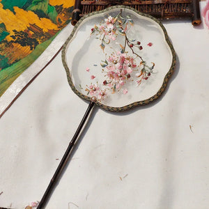 Crape myrtle flower machine embroidery single-sided fan(Hanfu&Cheongsam) - Yandan_Hanfu