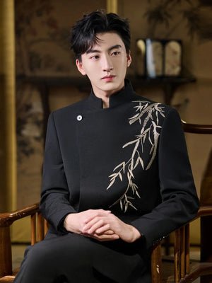 Bamboo Whisper – New Chinese Groom Suit | Zhongshan-Style Wedding Set for Engagement & Ceremony - Yandan_Hanfu