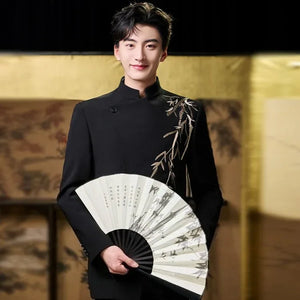 Bamboo Whisper – New Chinese Groom Suit | Zhongshan-Style Wedding Set for Engagement & Ceremony - Yandan_Hanfu