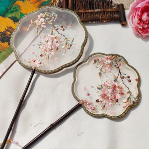 Crape myrtle flower machine embroidery single-sided fan(Hanfu&Cheongsam) - Yandan_Hanfu