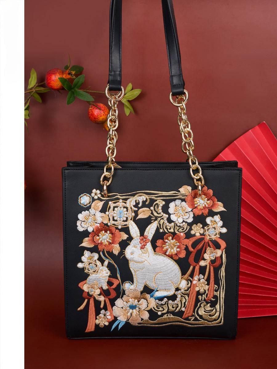 Horse Skirt Bag Original Embroidery Hanfu Bag Antique Bag Large Capacity Tote Bag - Yandan_Hanfu