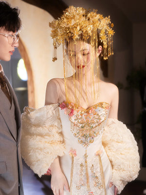 Elegant Toast Dress – Modern Chinese Gown with Exquisite Embroidery for Engagement & Gala Events - Yandan_Hanfu