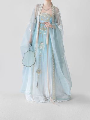 Agarwood pavilion heavy embroidery fairy skirt tang style one piece chest length cover hanfu for women fabric detail