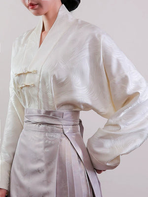 Aircraft sleeve hanfu shirt adult horse skirt top original white black national style new chinese matching