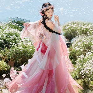 Angel wings tang dynasty hanfu set with petal skirt traditional chinese fairy style costume for women front view