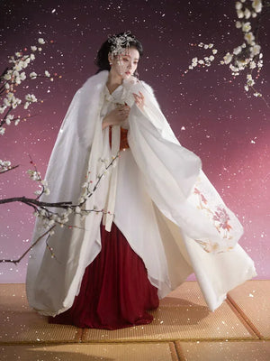 Authentic camellia snow white battle robe original embroidered hanfu inspired by ancient warring states standing front