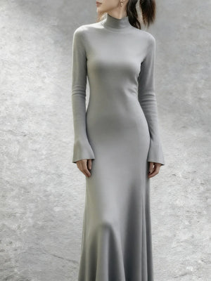 Authentic grey wool cape set short cloak jacket knit dress soft relaxed fit for daily wear standing front
