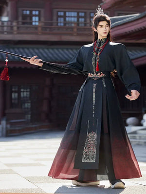 Authentic junlin unisex hanfu flowing wide sleeve xianxia inspired spring summer outfit for men and women standing front