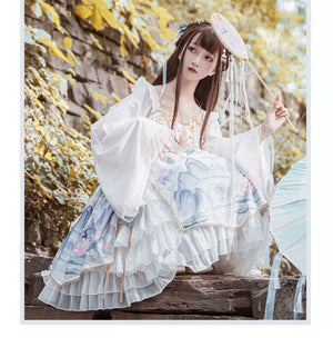 Authentic lolita lingyin fu ancient style dress long sleeved chinese inspired lolita gown for girls standing front