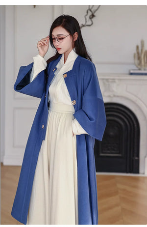 Authentic ming dynasty square collar long jacket improved hanfu warm coat for autumn winter chinese traditional robe fabric detail