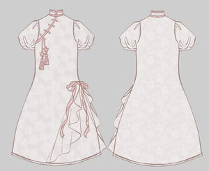 Authentic original chinese brand fairy cheongsam peach blossom lace short sleeved tassel sweet han element summer dress full length view