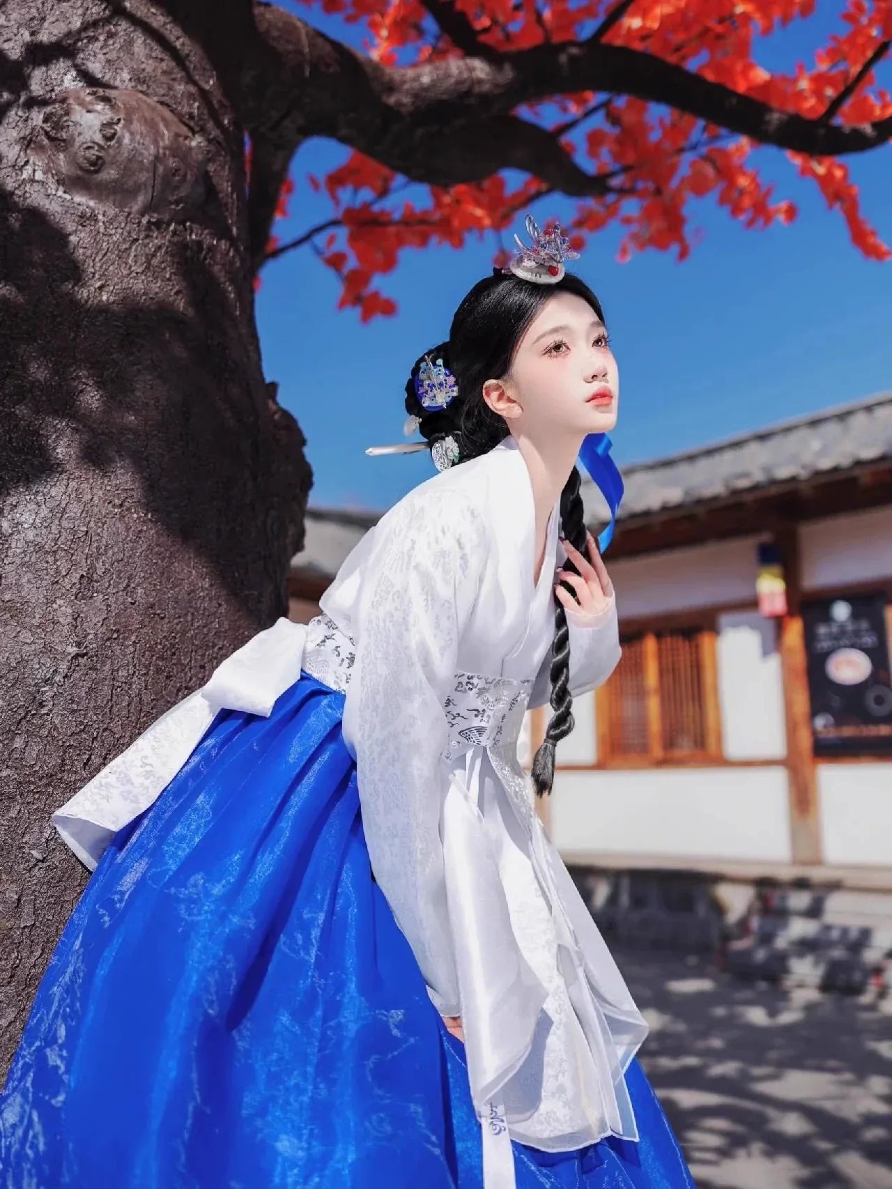Blue Princess Hanbok Dress - Korean Palace Style Wedding & Event Outfit Whole Set (free skirt support) / one size fits all Blue Princess Hanbok Dress - Korean Palace Style Wedding & Event Outfit Whole Set (free skirt support) / one size fits all