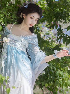 Blue sparrow qingque hanfu set heavy embroidery chest length skirt spring summer wear
