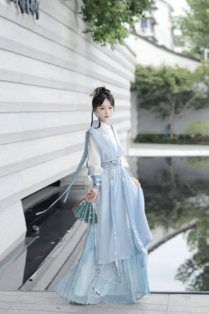 Shanjian Ming Hanfu, light blue ink painting style super immortal ancient clothing - Yandan_Hanfu