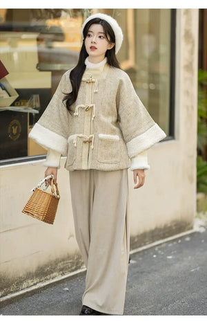Brown modern hanfu dress for women, combining traditional Song Dynasty elegance with contemporary Chinese style. Made from luxurious silk, this hanfu includes options for a coordinating coat or jacket, making it perfect for winter wear, casual outings, or formal occasions such as graduations. This hanfu dress is available in our online hanfu shop, where customers can find authentic hanfu for sale, including casual hanfu, modern Chinese clothing from top Chinese brands, and other unique styles. Ideal for tho