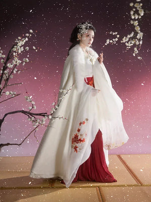 Camellia snow original embroidered hanfu white battle robe set inspired by warring states era fabric and embroidery detail