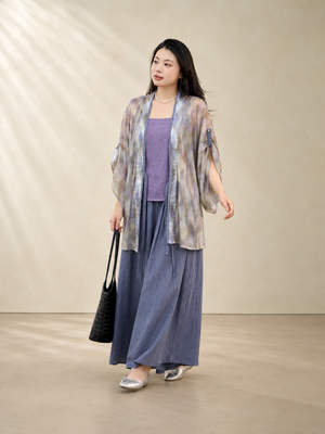 Casual streetwear plus size modern hanfu brown plaid tang dynasty wide sleeve cardigan robe daily outfit for curvy women fabric and plaid detail