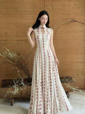 Chengyu couture silk linen dress new chinese style gold embroidery sequin tassel qiliu tingfeng