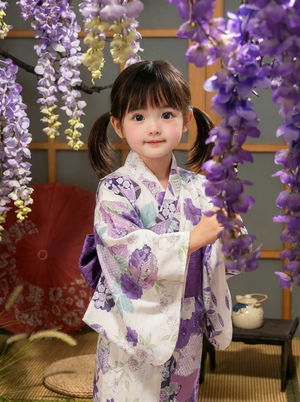 Children japanese kimono obi sash yukata waist belt luxurious brocade pre tied bow girls kimono accessory front view