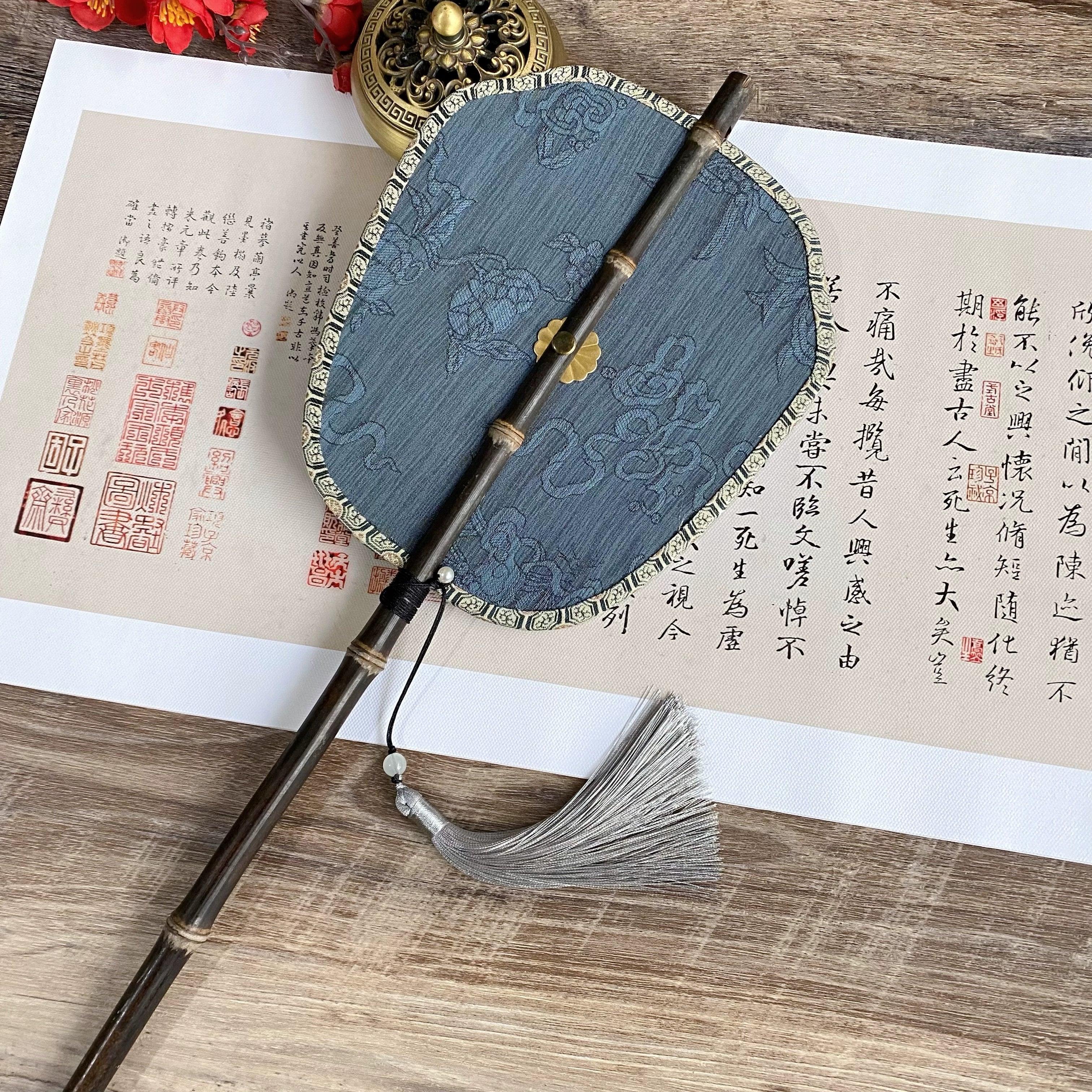 Ancient China style purple bamboo round fan waist fan can be curled and folded - Yandan_Hanfu