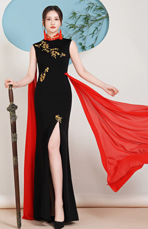 Chinese style fishtail cheongsam high end elegant performance dress for young catwalk temperament