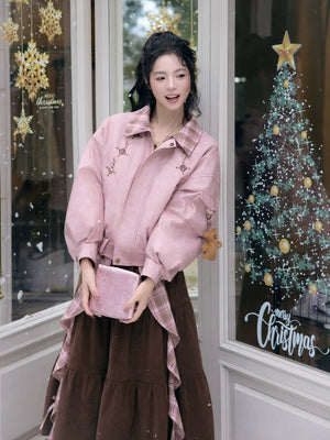 “Cinnamon Latte” – Winter Down Jacket & Skirt Set | Faux Leather Finish - Yandan_Hanfu