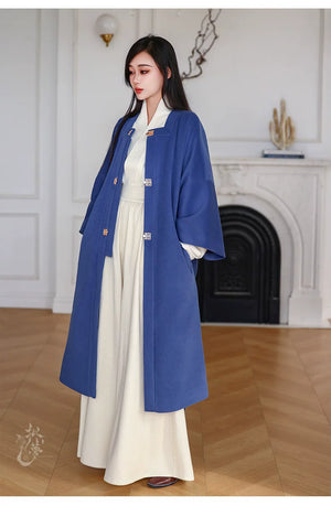 Classic ming dynasty square collar hanfu coat improved long jacket autumn winter chinese style robe for women full length view