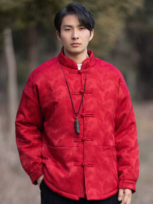 Classic red traditional tang suit jacket men cotton padded coat for cold weather side view