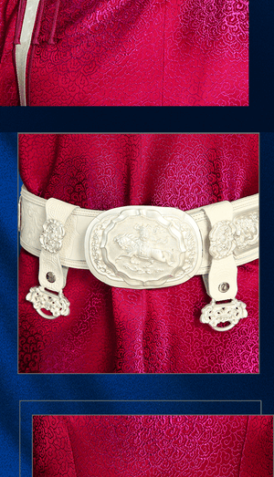 Complete couple mongolian traditional wedding robe rose red bride and groom dress set for marriage celebration fabric detail