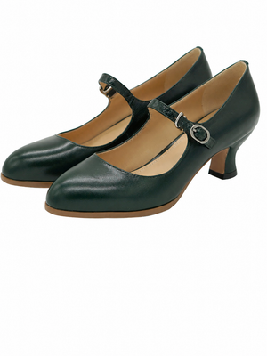 Complete mary jane heels set vintage french t strap mid heel pumps in black ivory green cheongsam qipao shoes daily elegant full length view