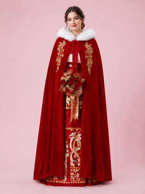 Complete plus size mamian skirt set red gold phoenix embroidered mamian skirt white long sleeve top chinese wedding toast dress full length view