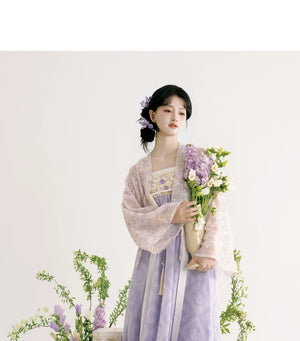 Complete rain dream smoked clothes set new hanfu famen temple cloak with improved chest length skirt for spring summer full length view
