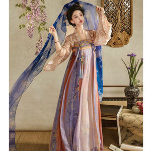 Complete the prosperous tang dynasty is a dream set original tang hanfu women chest length skirt fairy air fluttering summer restoration full length view