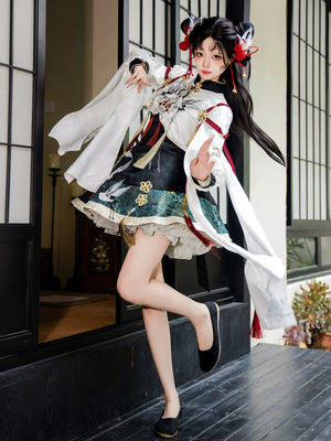 Crane embroidered lolita dress set vintage inspired two piece outfit for women back view